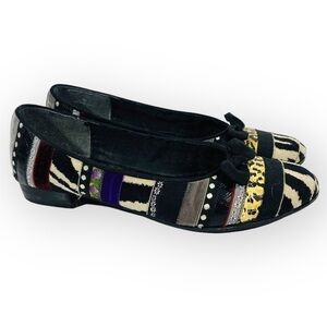 Beverly Feldman Patterned Zebra Floral Snakeskin with Bow Ballet Flats Size 7